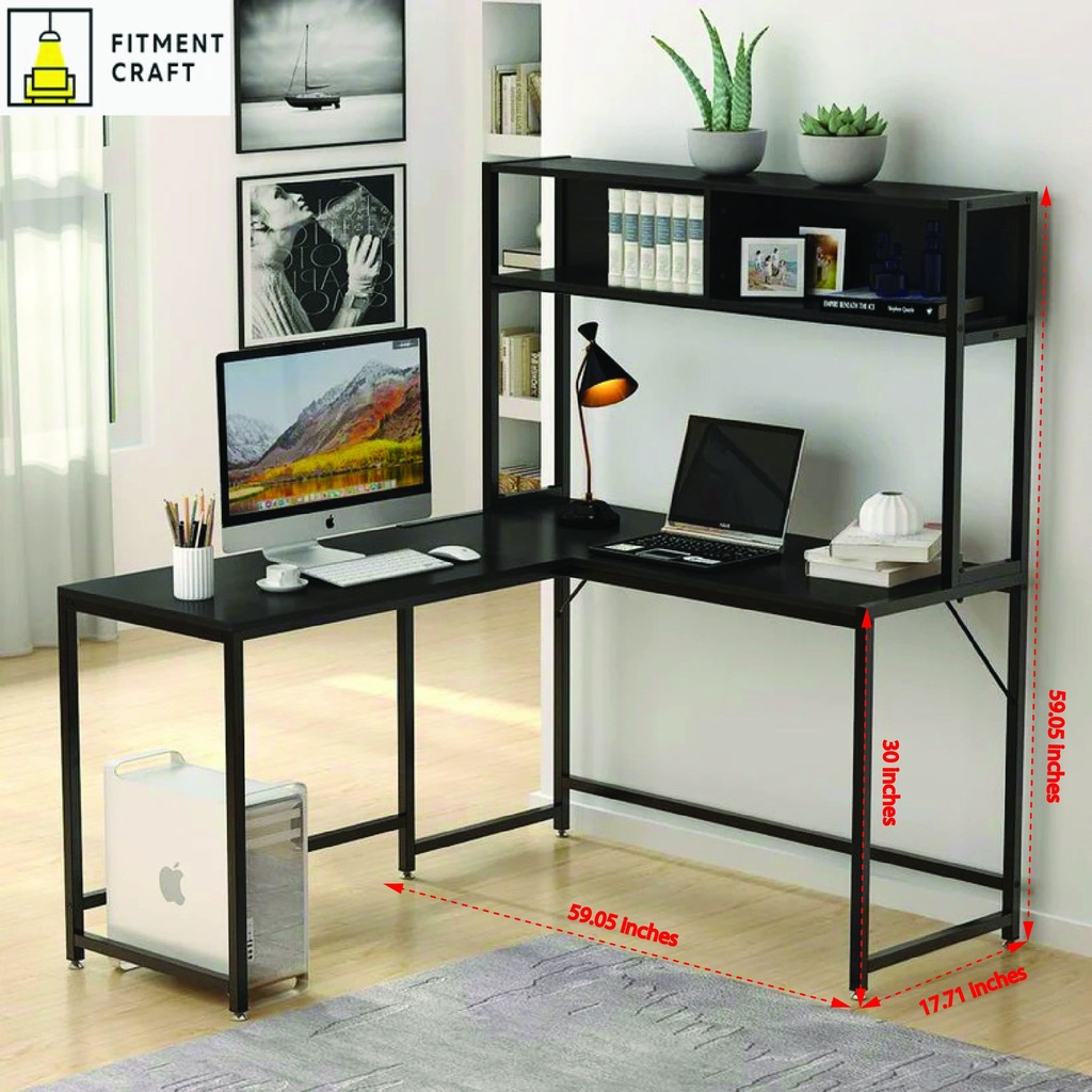 Modern L-Shape Desk with Hutch Bookshelf | TV9-003
