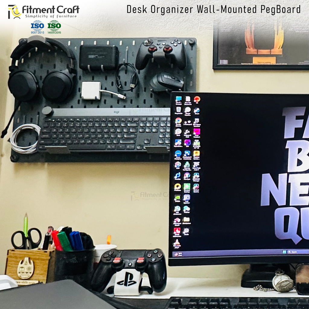 Desk Organizer Wall-Mounted PegBoard – 22×16 Inch