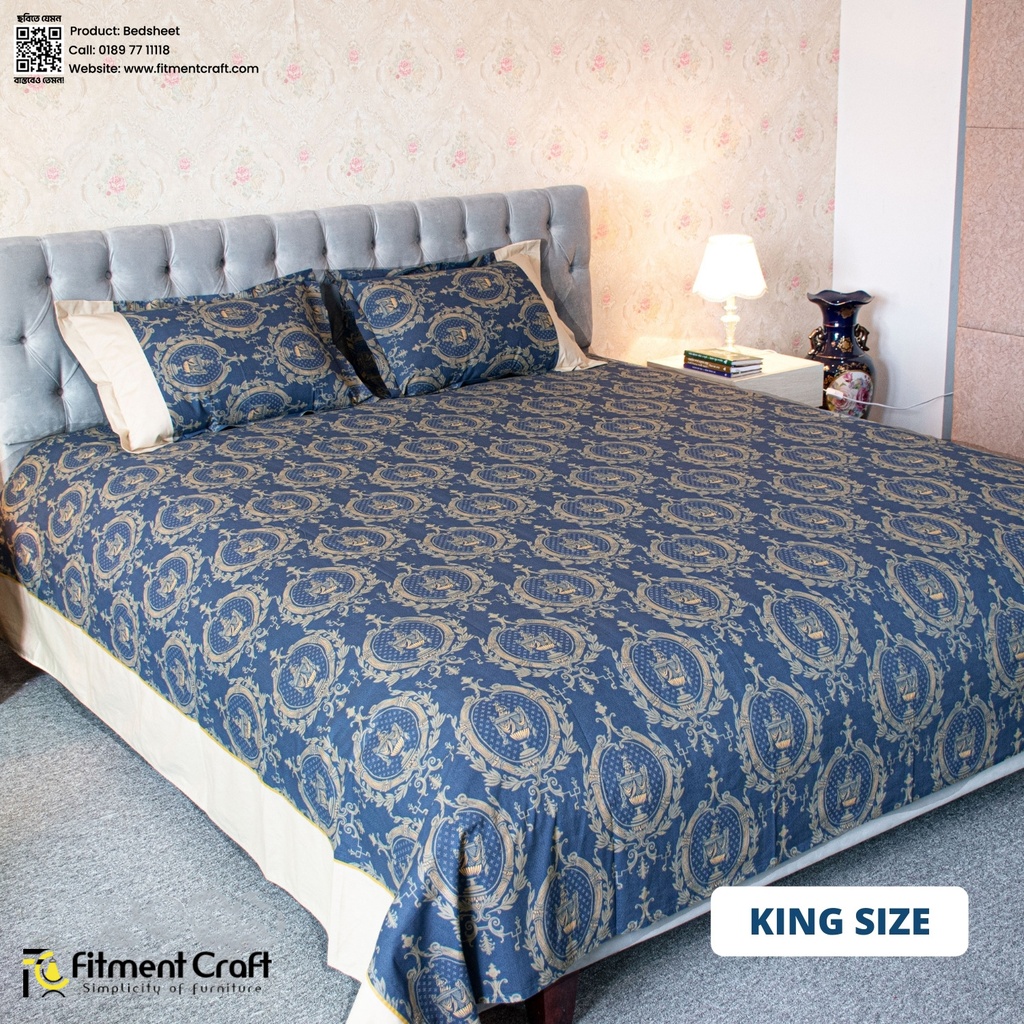 Navy Trophy Print Bedsheet | PBS-0029