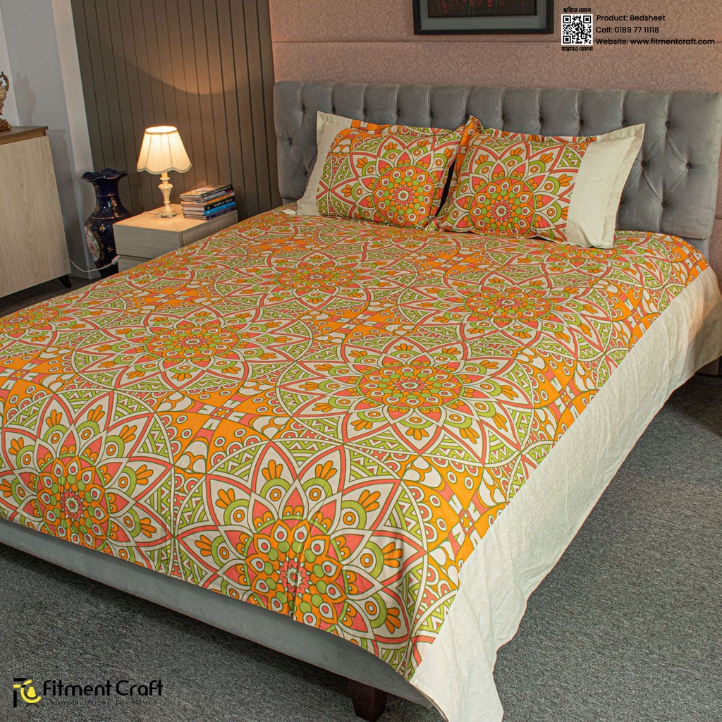 Alpana Print Bedsheet - Orange - PBS - 0047