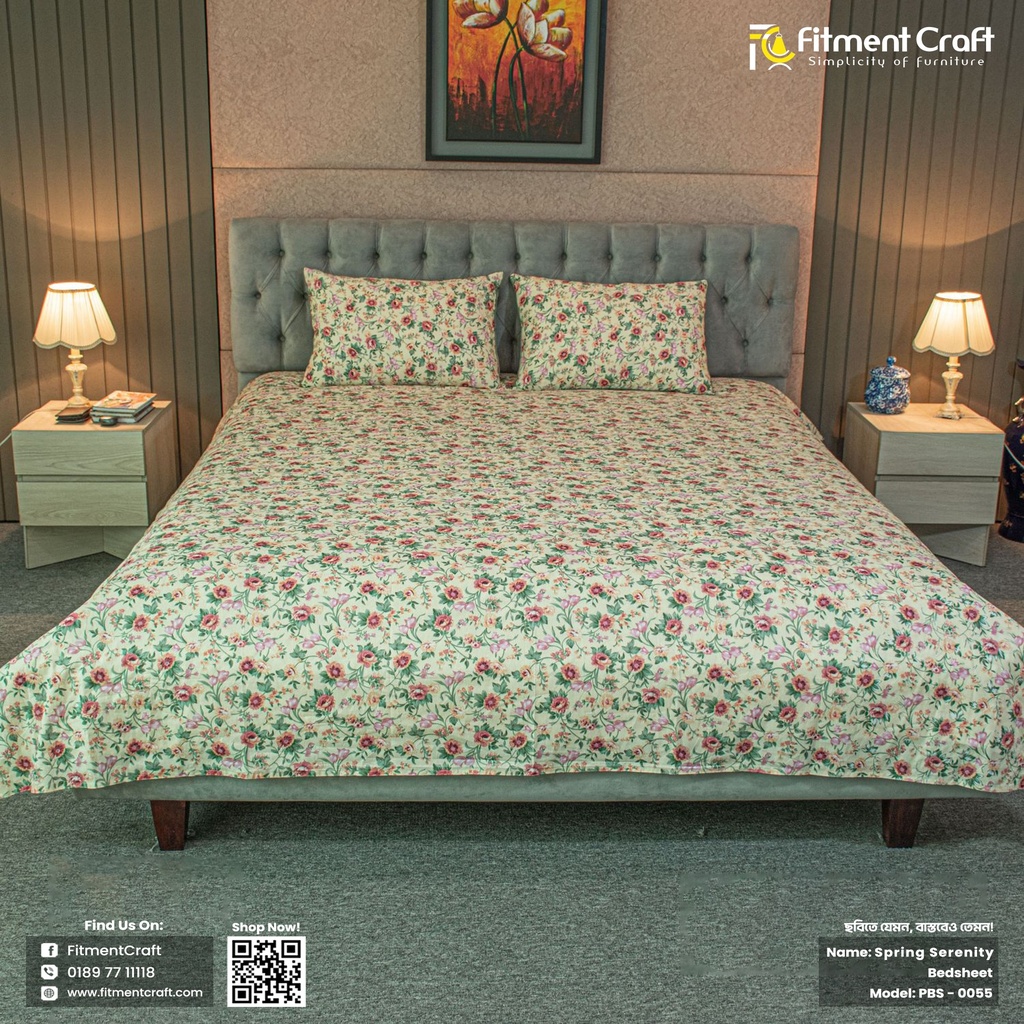 Spring Serenity Print Bedsheet – Cream । PBS-0055 